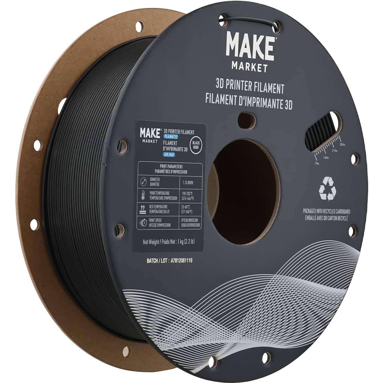 1.75mm Matte PLA 3D Printer Filament, 2.2lb. by Make Market®